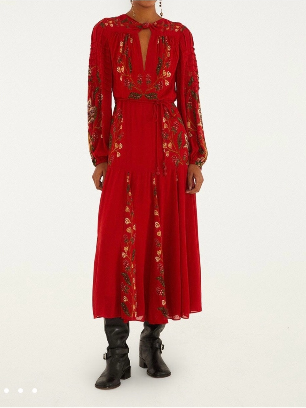 FARM Rio Red Floral-Embroidered Maxi Dress